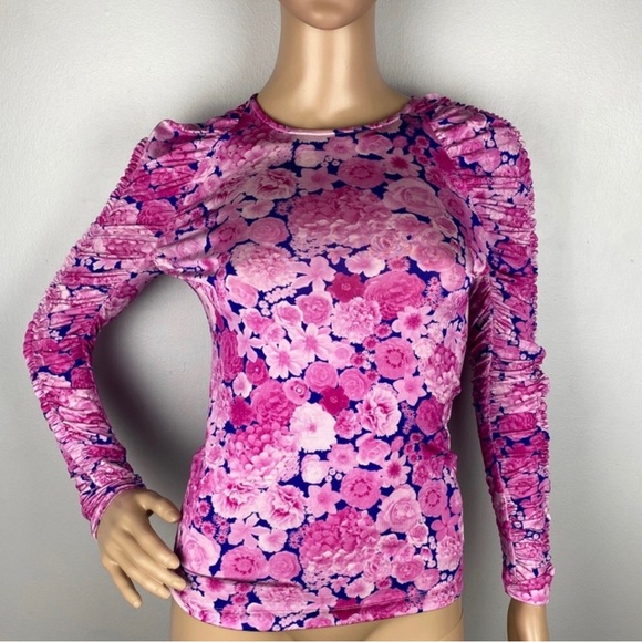 NEW STINE GOYA RUCHED SLEEVE FLORAL PRINT TOP - Picture 2 of 10